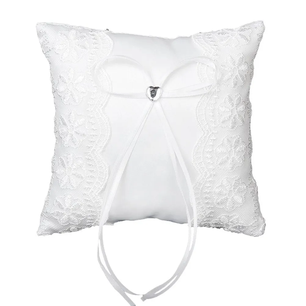 15x15cm White Satin Rhinestone Ring Pillow with Lace Flower and Satin Ribbons Compact Lightweight Ring Bearer Pillow for Wedding
15x15cm White Satin Rhinestone Ring Pillow with Lace Flower and Satin Ribbons Compact Lightweight Ring Bearer Pillow for Wedding