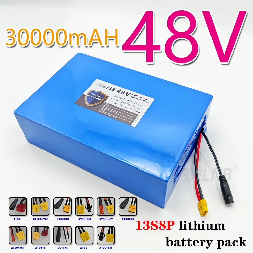18650 13S8P battery 48V 30000mAh large capacity lithium battery 2000W electric bicycle battery 50A with BMS+54.6V 2A charger
18650 13S8P battery 48V 30000mAh large capacity lithium battery 2000W electric bicycle battery 50A with BMS+54.6V 2A charger