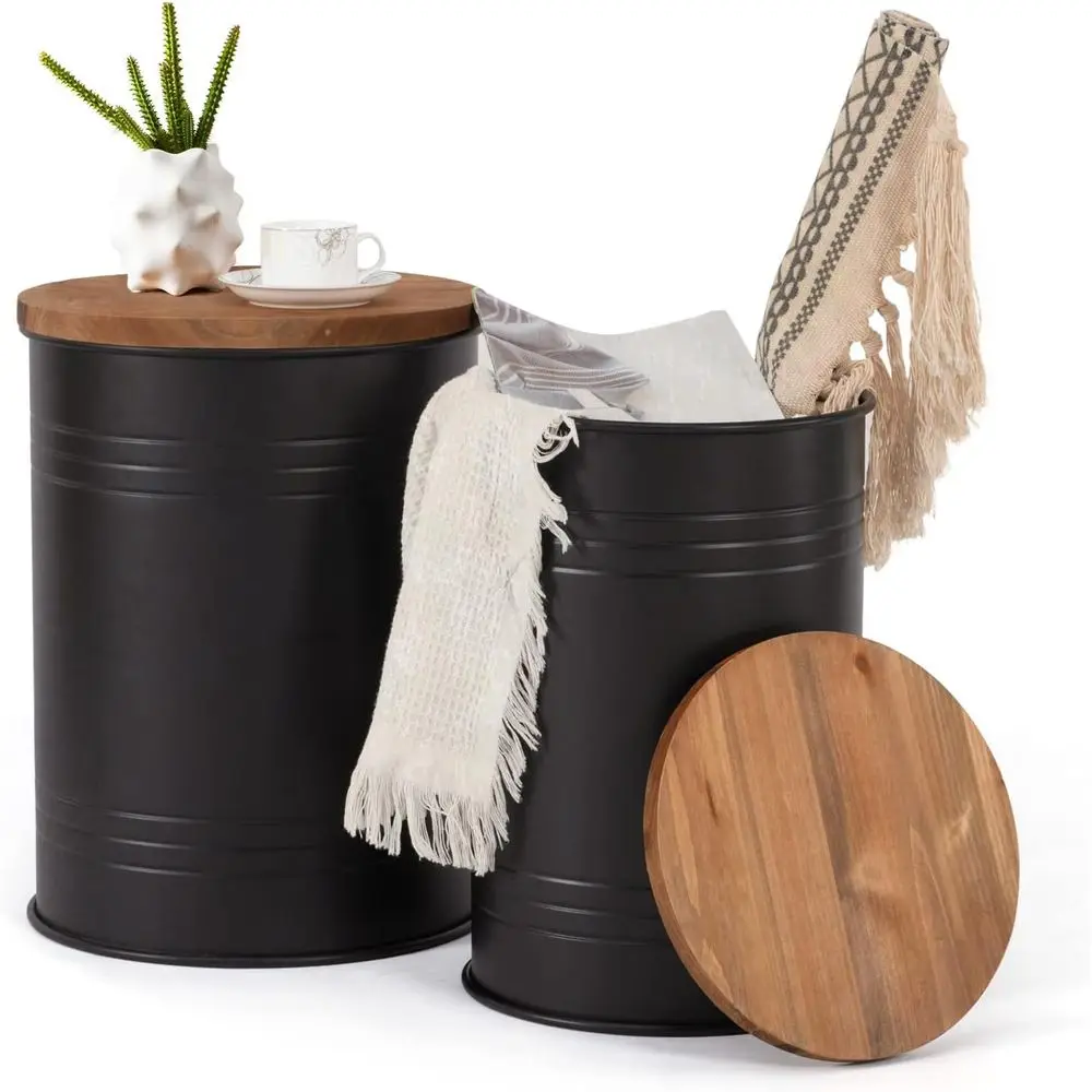 Galvanized Metal End Tables Set of 2, Wood Lid Side Tables for Coffee Table Storage, Suitable for Living Room (Black)
Galvanized Metal End Tables Set of 2, Wood Lid Side Tables for Coffee Table Storage, Suitable for Living Room (Black)
