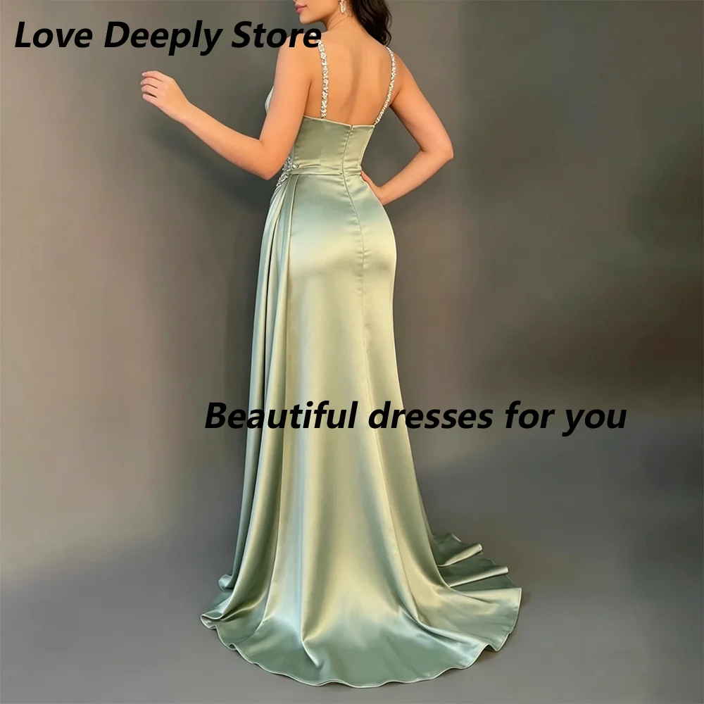 Light Green Prom Dresses Customized Crystal Spaghetti Strap Square Neck Evening Gown Pleated Satin Mermaid Party Dress
Light Green Prom Dresses Customized Crystal Spaghetti Strap Square Neck Evening Gown Pleated Satin Mermaid Party Dress