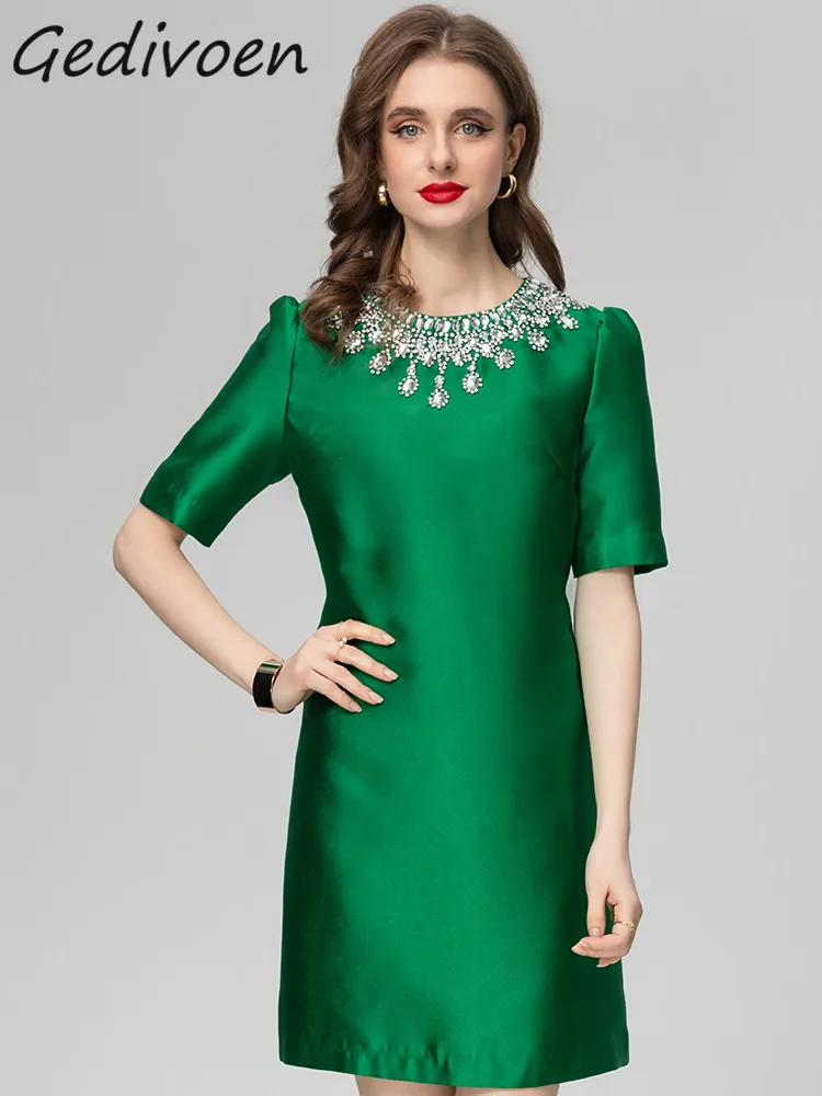 Gedivoen Autumn Fashion Designer Green Vintage Party Dress Women's O Neck Short Sleeve Diamond High Waist Slim Mini Short Dress
Gedivoen Autumn Fashion Designer Green Vintage Party Dress Women's O Neck Short Sleeve Diamond High Waist Slim Mini Short Dress