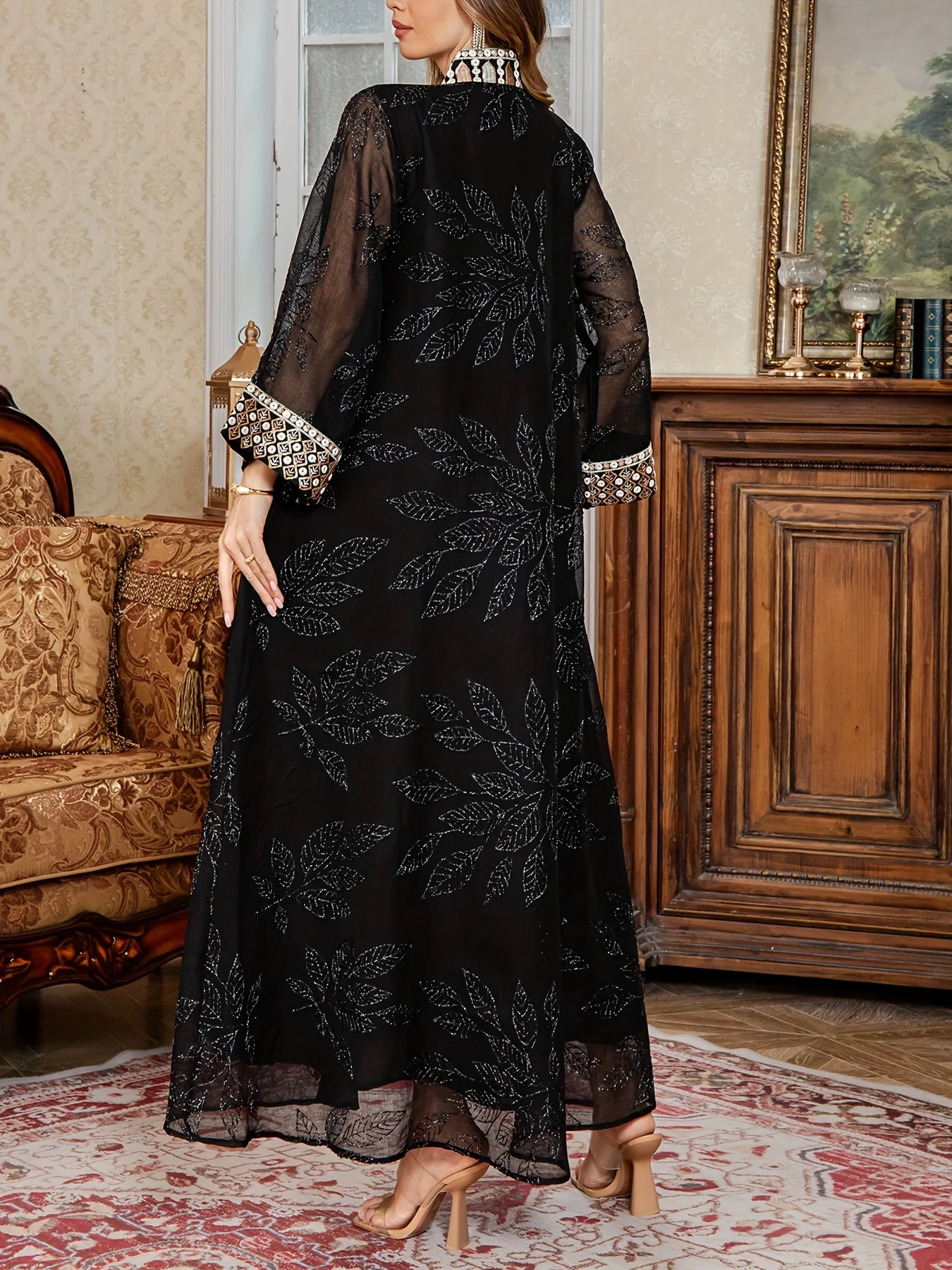 Elegant Black Long Robe for Women Middle East Spring Autumn Pearl Embroidery Loose Comfortable Commute Muslim Dress Dubai Saudi 15 S73a76c8e0b454a4b958d8115d42cac29q