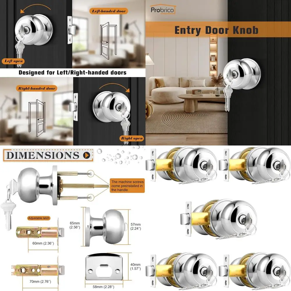5-Pack Polished Chrome Round Ball Lock Door Knobs with Keyed Alike Mechanism for Exterior, Entry, Bedroom, and Bathroom Doors
5-Pack Polished Chrome Round Ball Lock Door Knobs with Keyed Alike Mechanism for Exterior, Entry, Bedroom, and Bathroom Doors
