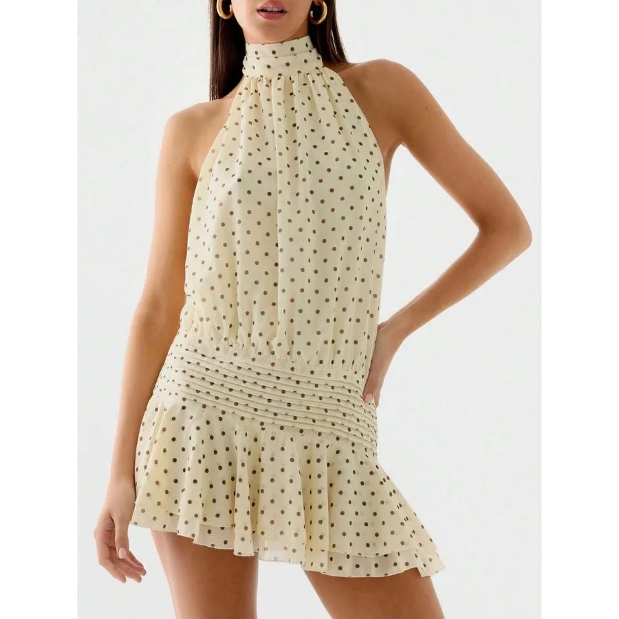 【New style】Women's Halter Ruffle Mini Dress Y2K Sleeveless Layered Chiffon Pleated Open Back A-Line Swing Beach Party Sundress
【New style】Women's Halter Ruffle Mini Dress Y2K Sleeveless Layered Chiffon Pleated Open Back A-Line Swing Beach Party Sundress