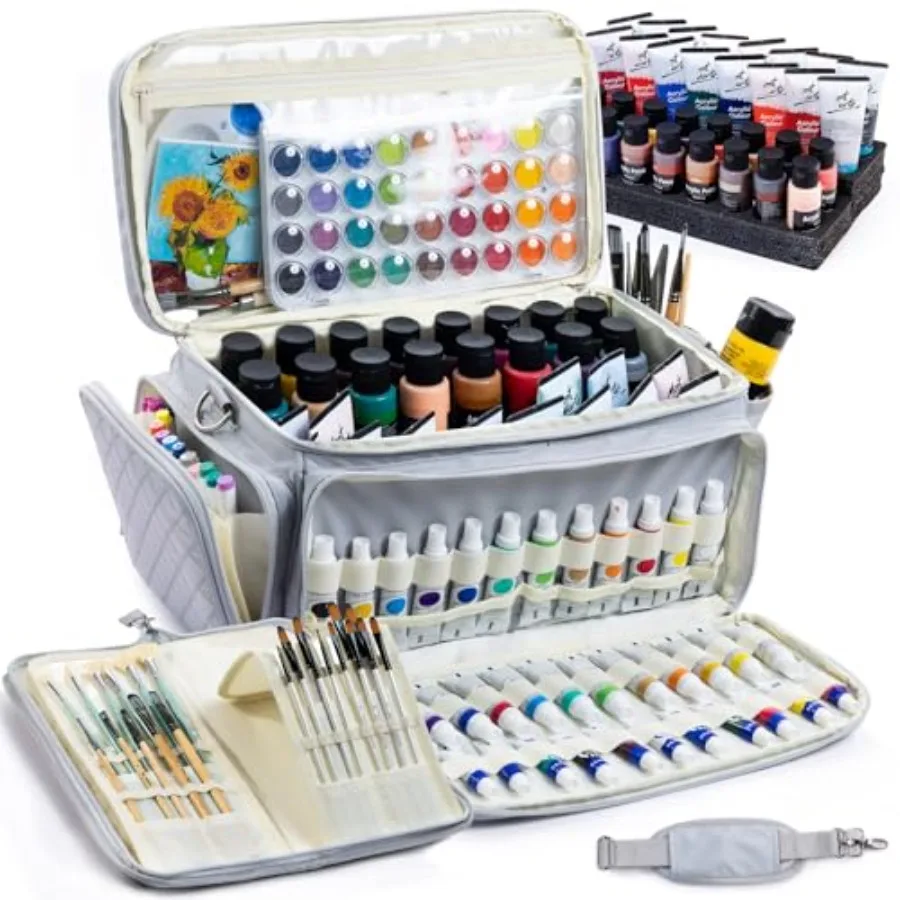Quilted Acrylic Paint Organizer Bag with 13" Brush Holder Case Art Supply Storage Bag with Foam Inserts for Bottles and Tubes L
Quilted Acrylic Paint Organizer Bag with 13" Brush Holder Case Art Supply Storage Bag with Foam Inserts for Bottles and Tubes L