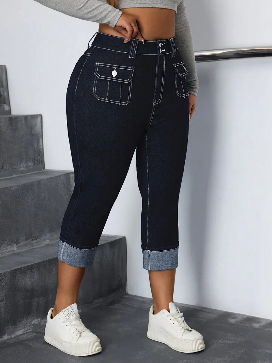 Plus Size Women Elastic Denim Capri Skinny Jeans High Waist Cuffed Hem
Plus Size Women Elastic Denim Capri Skinny Jeans High Waist Cuffed Hem