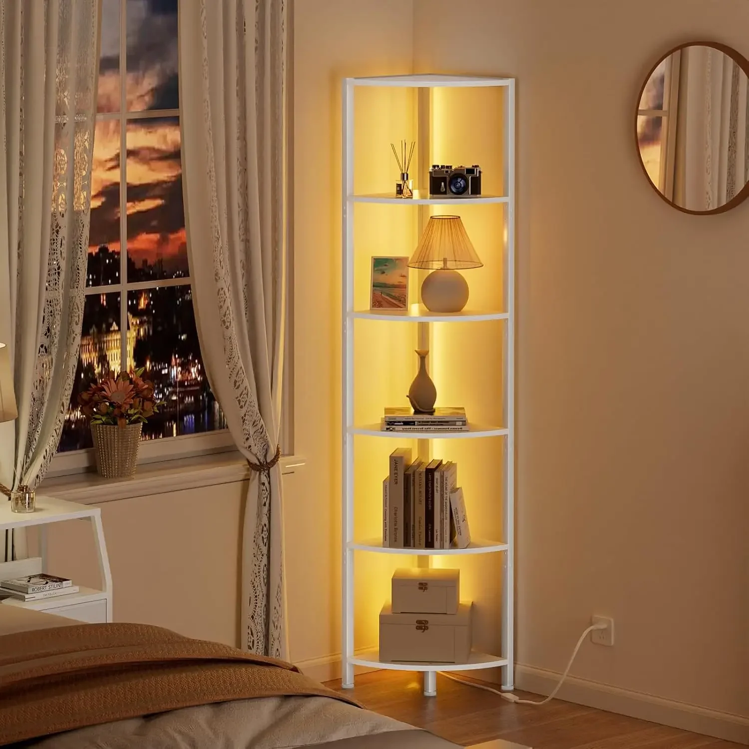 6 Tier Corner Shelf with LED Light, 67.5” Tall Standing Shelf Organizer, White Narrow Bookshelf with Storage Rack
6 Tier Corner Shelf with LED Light, 67.5” Tall Standing Shelf Organizer, White Narrow Bookshelf with Storage Rack