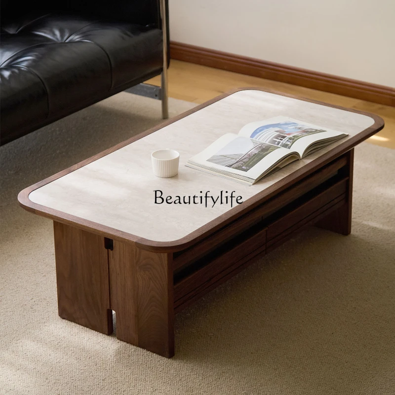 Black walnut coffee table living room household small apartment solid wood travertine rock slab coffee table storage
Black walnut coffee table living room household small apartment solid wood travertine rock slab coffee table storage