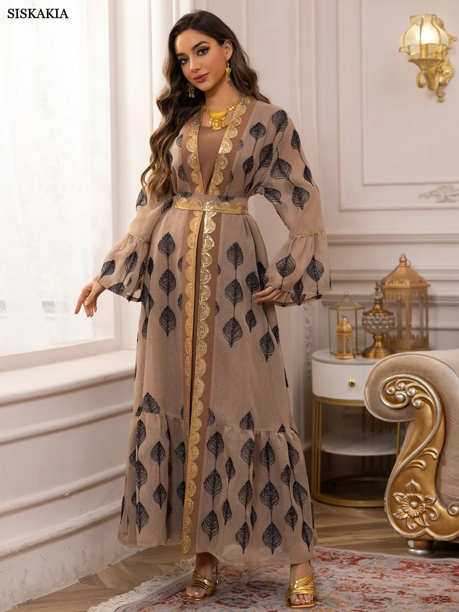 Siskakia Two Pieces Dubai Petal Sleeve abayas Belt included Kaftan Elegant Mesh Embroidery Maxi Dresses
Siskakia Two Pieces Dubai Petal Sleeve abayas Belt included Kaftan Elegant Mesh Embroidery Maxi Dresses