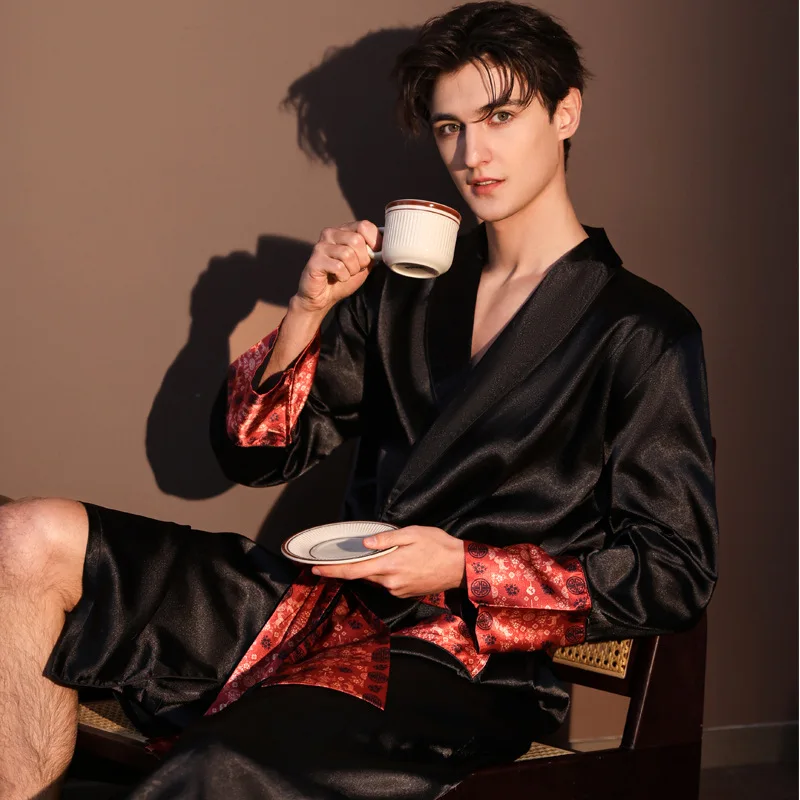 Male Print Sleepwear Robe Long Sleeve Ice Silk Bathrobe Kimono Gown Lingerie Men's Sexy Yukata Night Wear Loungewear
Male Print Sleepwear Robe Long Sleeve Ice Silk Bathrobe Kimono Gown Lingerie Men's Sexy Yukata Night Wear Loungewear