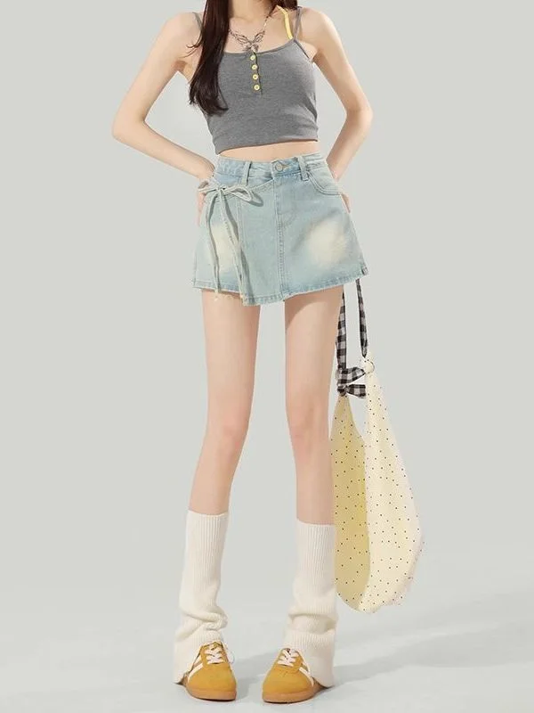 High Waist Crop Jeans Shorts Women's Summer New Style A-Line Skirt Pants Asymmetrical Tie Belt Denim Shorts Trendy Girls
High Waist Crop Jeans Shorts Women's Summer New Style A-Line Skirt Pants Asymmetrical Tie Belt Denim Shorts Trendy Girls
