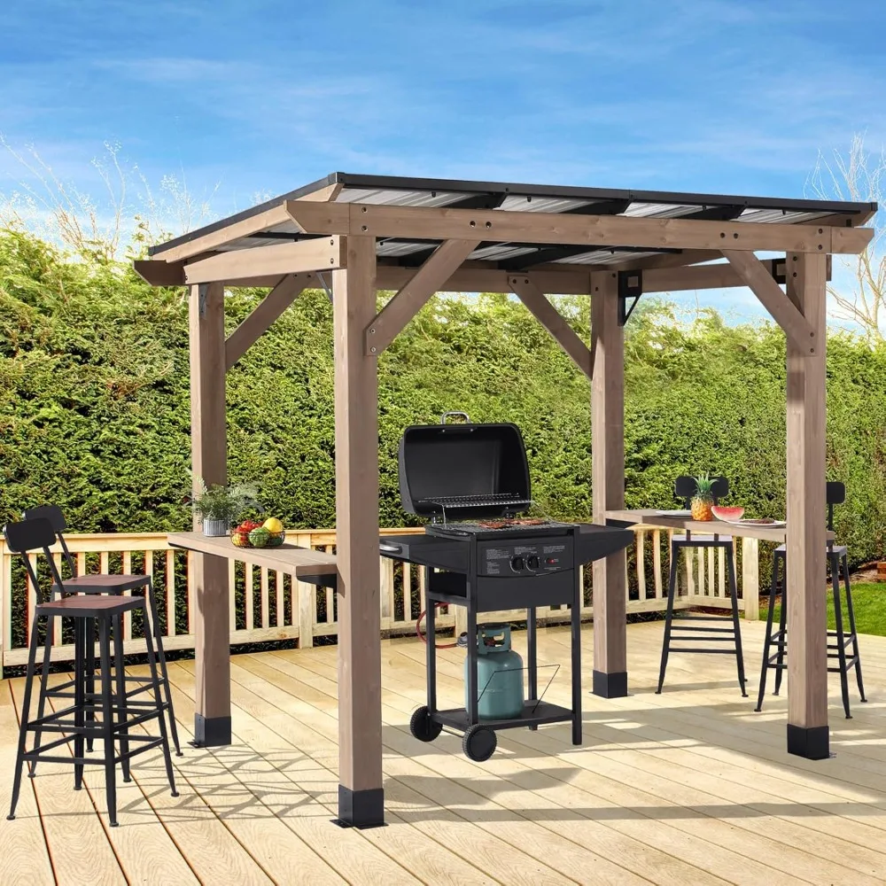 8x6 foot wooden barbecue pavilion with 2 side storage shelves for barbecue, garden, deck (grey)
8x6 foot wooden barbecue pavilion with 2 side storage shelves for barbecue, garden, deck (grey)
