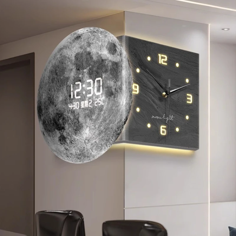 Creative Moon Living Room Wall Clock Decoration Double Sided Calendar Clock Mural Advanced Mute Watch Quartz Clock Ornament
Creative Moon Living Room Wall Clock Decoration Double Sided Calendar Clock Mural Advanced Mute Watch Quartz Clock Ornament