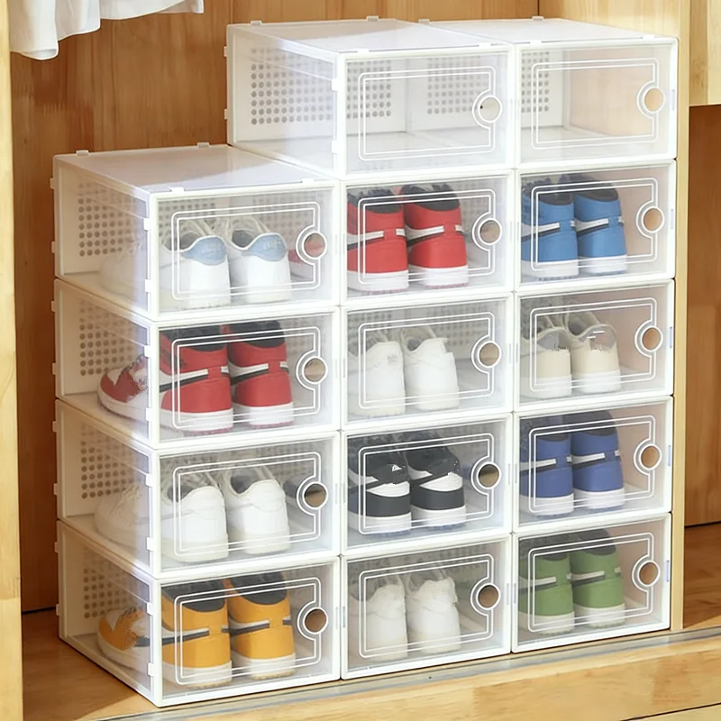 Stackable Transparent Plastic Shoe Boxes with Front Door - Dustproof Foldable Sneaker Storage Organizer for Home, Closet, Dorm
Stackable Transparent Plastic Shoe Boxes with Front Door - Dustproof Foldable Sneaker Storage Organizer for Home, Closet, Dorm