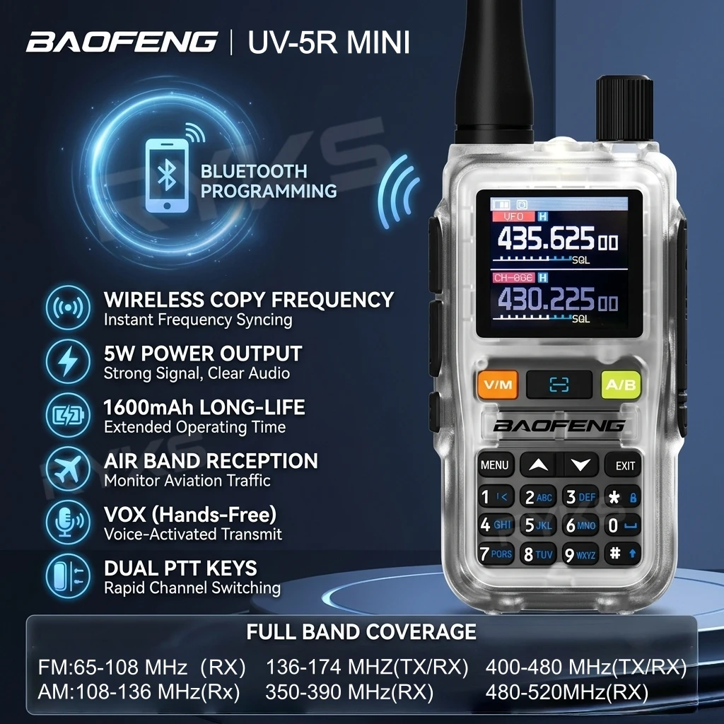 Baofeng UV 5R Mini Walkie Talkie Bluetooth Programming Frequency Hopping Type-C Jack Multiple Colors Dual PTT Camping Ham Radios
Baofeng UV 5R Mini Walkie Talkie Bluetooth Programming Frequency Hopping Type-C Jack Multiple Colors Dual PTT Camping Ham Radios