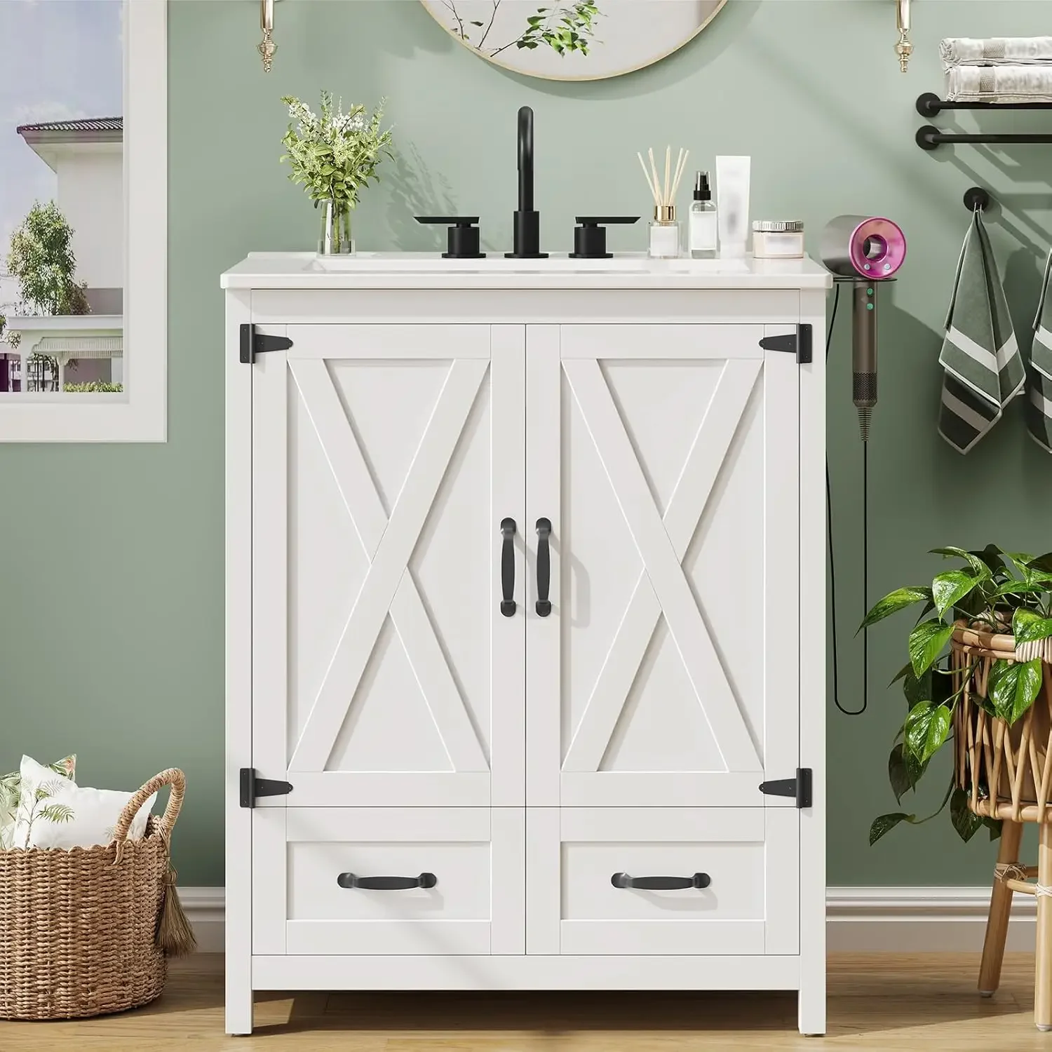 Bathroom Vanity with Sink Set, Modern Bathroom Cabinet with 2 Doors, Free Standing Storage Cabinet with 2 Large Drawers, Vintage
Bathroom Vanity with Sink Set, Modern Bathroom Cabinet with 2 Doors, Free Standing Storage Cabinet with 2 Large Drawers, Vintage