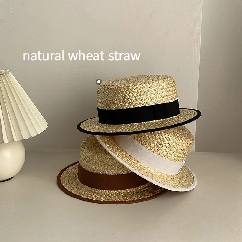 2pcs Handmade Wheat Straw Hat with Black Woven Strap Brim Flat Top Sun Protection Beach Hats French Style Women Fedora
2pcs Handmade Wheat Straw Hat with Black Woven Strap Brim Flat Top Sun Protection Beach Hats French Style Women Fedora