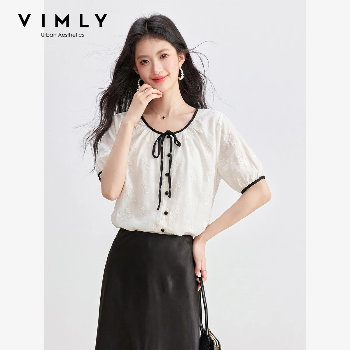 VIMLY Women's Color Blocked Tie Short Sleeve Shirt 2026 Summer New Flower Embroidered Crew Neck Top Elegant Clothes 31327
VIMLY Women's Color Blocked Tie Short Sleeve Shirt 2026 Summer New Flower Embroidered Crew Neck Top Elegant Clothes 31327
