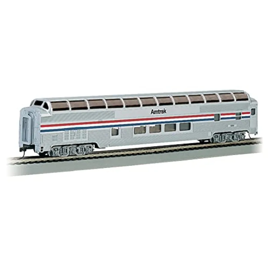 HO scale Amtrak Phase II full dome passenger car for rail transport, white ABS plastic with lighted interior
HO scale Amtrak Phase II full dome passenger car for rail transport, white ABS plastic with lighted interior