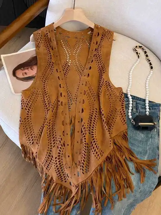 Женский замшевый жилет с кисточками в этническом стиле, верхняя одежда для уйгурских традиционных модных рукавов, свободный крой, стандартной длины
Женский замшевый жилет с кисточками в этническом стиле, верхняя одежда для уйгурских традиционных модных рукавов, свободный крой, стандартной длины