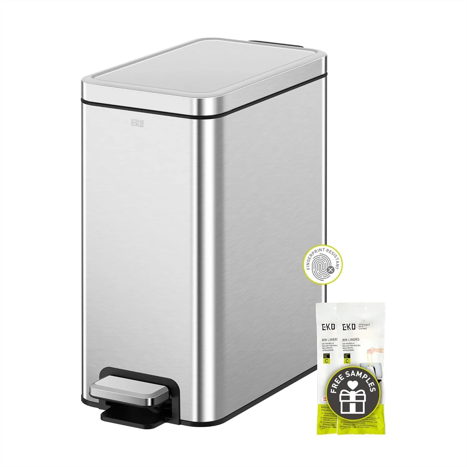EKO Small Bathroom Trash Can with Lid Soft Close, Step Pedal, 10 Liter Stainless Steel Garbage Can, Anti-Fingerprint Finish
EKO Small Bathroom Trash Can with Lid Soft Close, Step Pedal, 10 Liter Stainless Steel Garbage Can, Anti-Fingerprint Finish