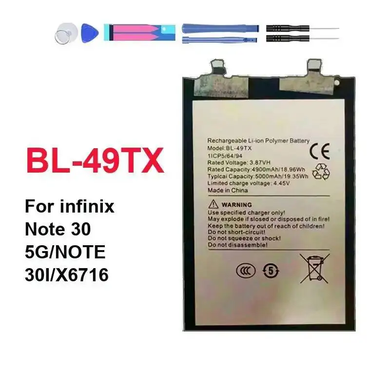 5000mAh Mobile Phone Battery Replaceable High-Capacity For Infinix Note 30 5G Note 30I X6716 BL-49TX
5000mAh Mobile Phone Battery Replaceable High-Capacity For Infinix Note 30 5G Note 30I X6716 BL-49TX