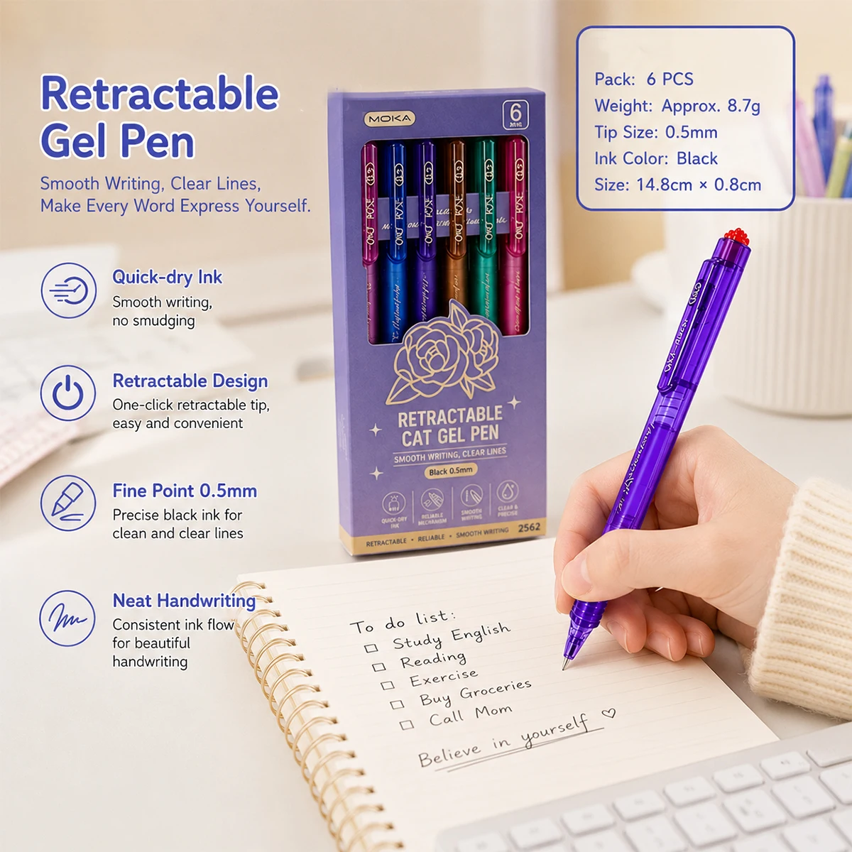 Telescopic Retractable Gel Pens Set, 6-Pack Cute 0.5mm Fine Tip Pastel Pens with Rose Scent, Fun Pull-Up Creative Ink Pens for
Telescopic Retractable Gel Pens Set, 6-Pack Cute 0.5mm Fine Tip Pastel Pens with Rose Scent, Fun Pull-Up Creative Ink Pens for