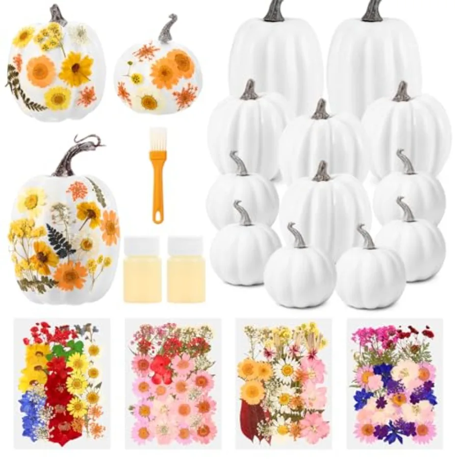 12 Pcs White Artificial Pumpkin and 140 Pcs Dried Flowers with Glue and Brush Foam Pumpkins DIY Crafts Kit Autumn Decor for Fal
12 Pcs White Artificial Pumpkin and 140 Pcs Dried Flowers with Glue and Brush Foam Pumpkins DIY Crafts Kit Autumn Decor for Fal