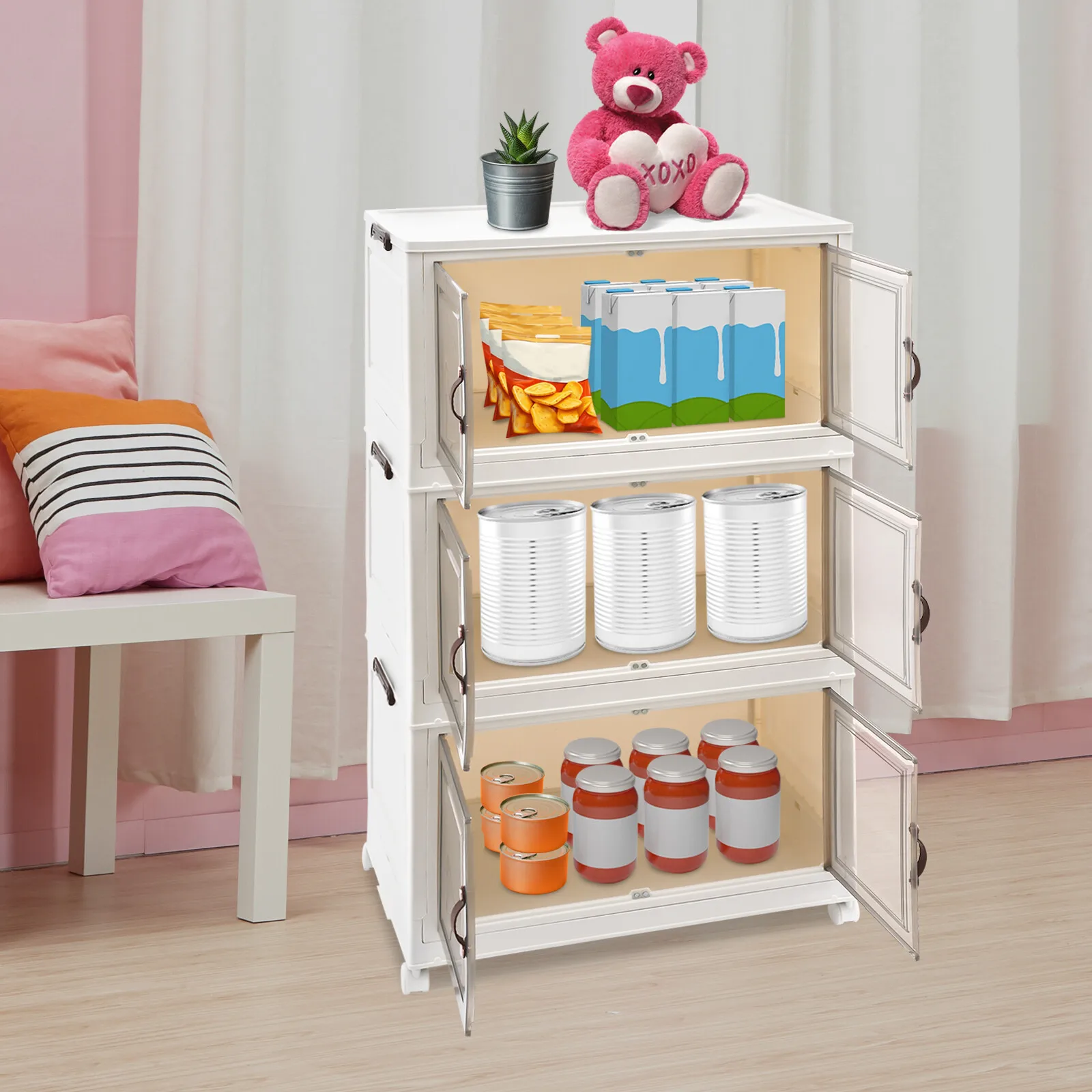 Foldable Stackable Storage Cabinets with Wheels for Home Organization 3 Tier White Spacious and Easy to Move
Foldable Stackable Storage Cabinets with Wheels for Home Organization 3 Tier White Spacious and Easy to Move