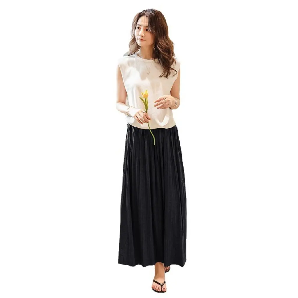 Women's Vintage High Waist Pleated Skirt Modal Cotton Swing Long Skirt for Casual Wear 
Women's Vintage High Waist Pleated Skirt Modal Cotton Swing Long Skirt for Casual Wear