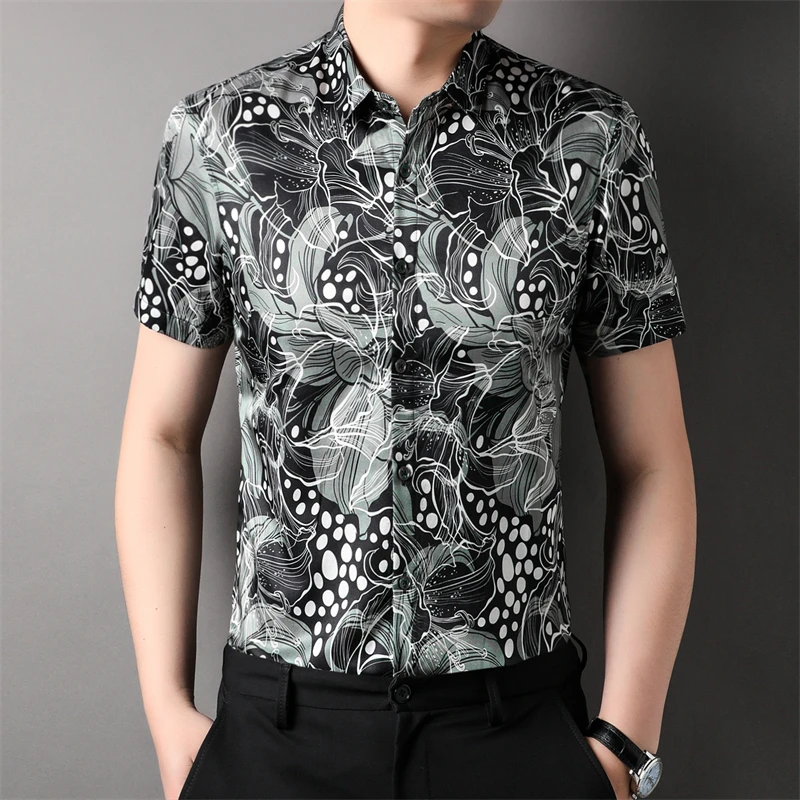 Mulberry Silk Cotton Blend Dress Men Shirt Short Sleeve Premium Summer Quality Smooth Digital Print Fashion Casual Chemise Homme
Mulberry Silk Cotton Blend Dress Men Shirt Short Sleeve Premium Summer Quality Smooth Digital Print Fashion Casual Chemise Homme