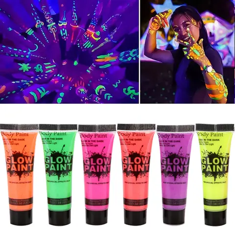Pintura fluorescente de neón para cara y arte corporal, maquillaje para fiesta, Festival, Halloween, Cosplay, pintura facial para niños, 8 colores, pintura con brillo UV, 10ml