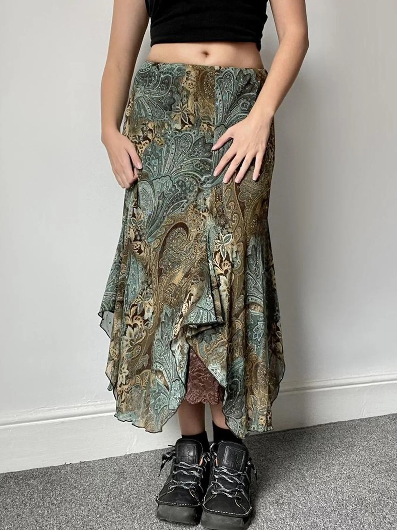 Vintage Green Print Mesh Long Skirts Mori Girl Asymmetrical Flowy Skirt Woman Clothes
Vintage Green Print Mesh Long Skirts Mori Girl Asymmetrical Flowy Skirt Woman Clothes