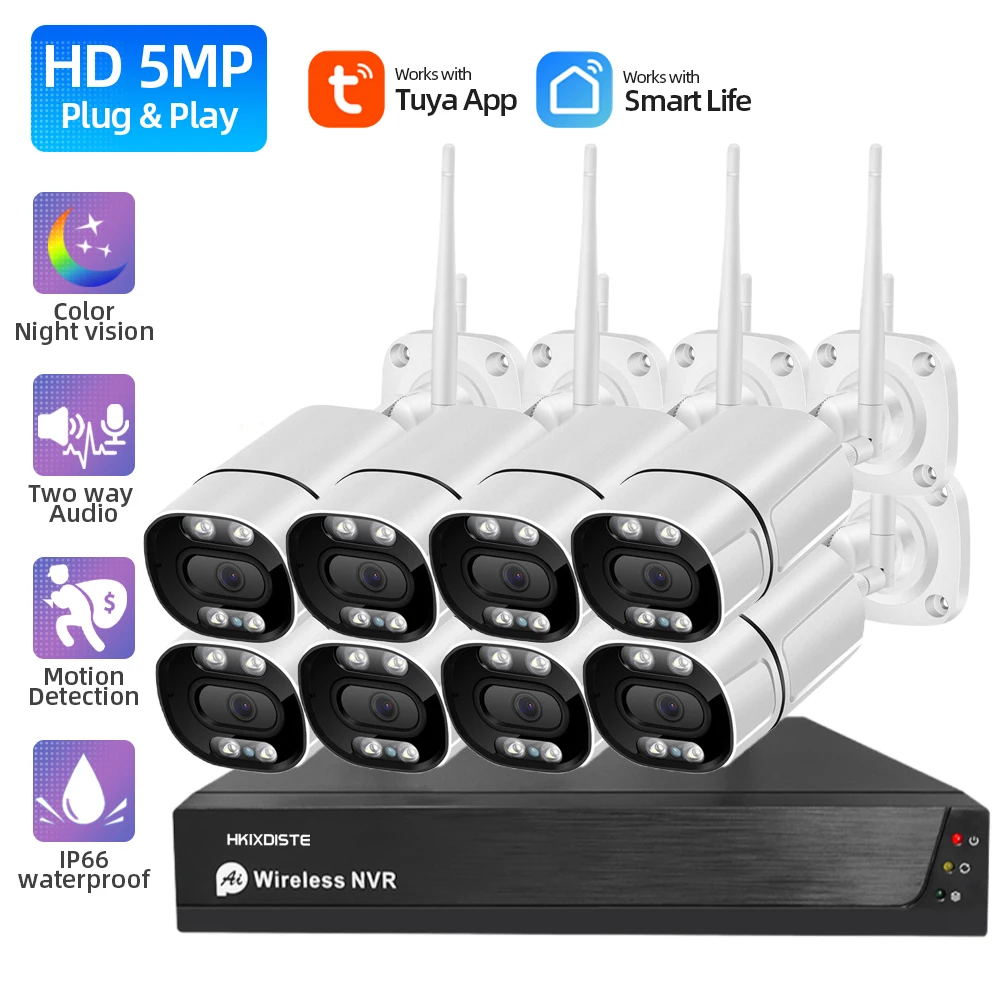 Tuya 5MP Wireless Camera System 8CH Wifi NVR Kit Color Night Vision Wifi IP Security Camera Set 4CH CCTV Video Surveillance Kit
Tuya 5MP Wireless Camera System 8CH Wifi NVR Kit Color Night Vision Wifi IP Security Camera Set 4CH CCTV Video Surveillance Kit