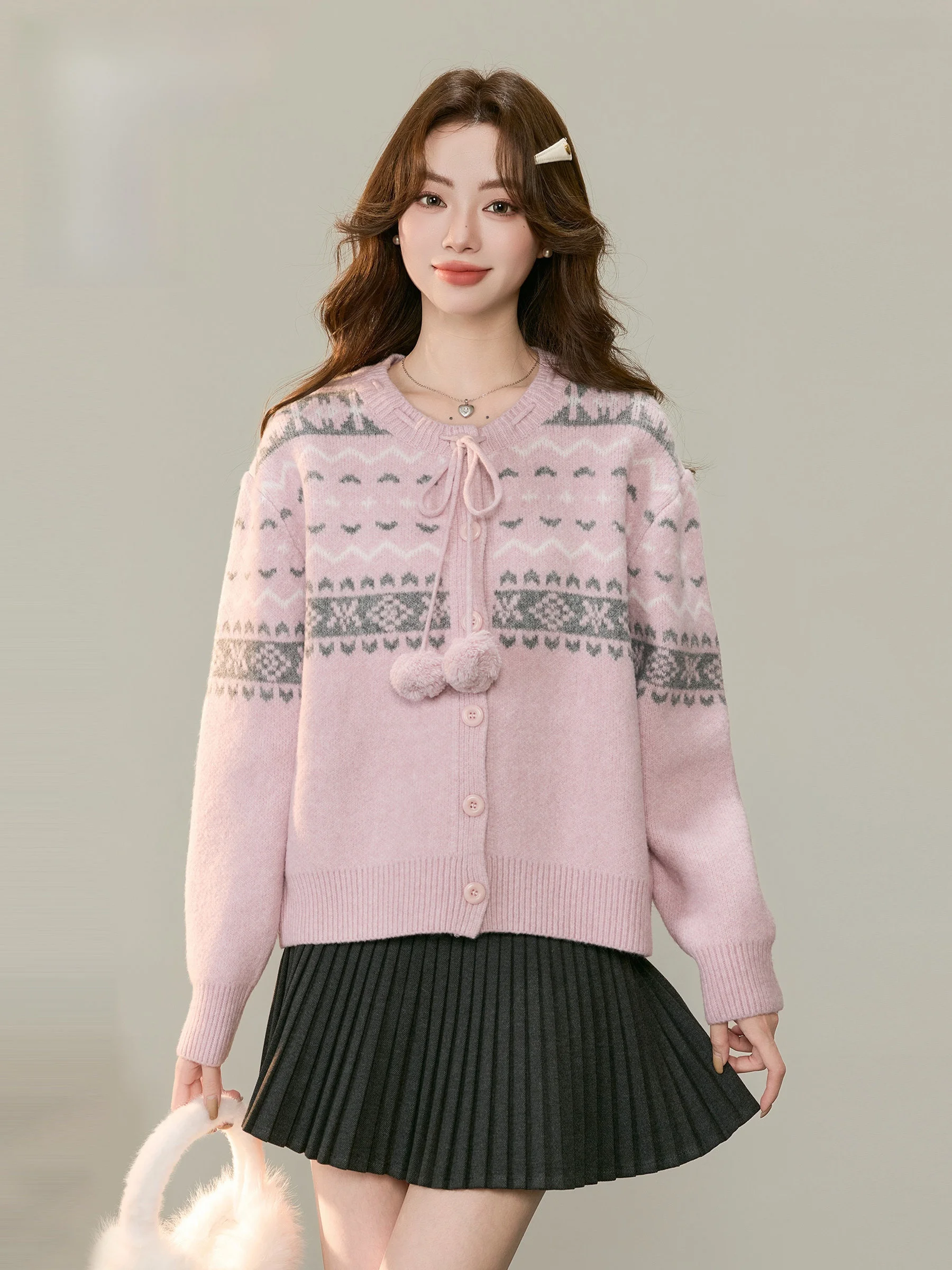 Loose Women's Knitted Sweater Faer Island Color Blo Open Cardigan Sweet Sle Long Sve round Ne Thiened Polyester Fiber
Loose Women's Knitted Sweater Faer Island Color Blo Open Cardigan Sweet Sle Long Sve round Ne Thiened Polyester Fiber