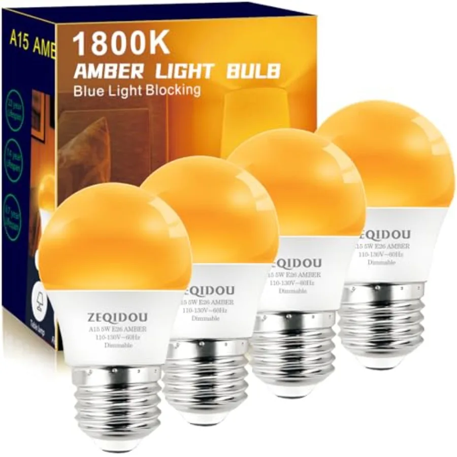 Sleep Light Bulbs Dimmable, Blue Light Blocking, A15 E26 5W 40 Watt Equivalent Dim Light Bulb, 1800K Warm Light Bulbs for Healt
Sleep Light Bulbs Dimmable, Blue Light Blocking, A15 E26 5W 40 Watt Equivalent Dim Light Bulb, 1800K Warm Light Bulbs for Healt