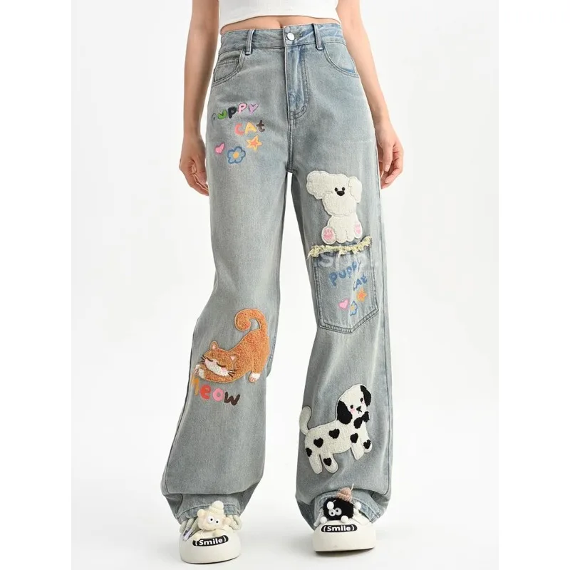 High Waisted American Style New Printed Cartoon Graffiti Jeans for Women Loose Slimming Cute Puppy Printed Straight Leg Pants
High Waisted American Style New Printed Cartoon Graffiti Jeans for Women Loose Slimming Cute Puppy Printed Straight Leg Pants