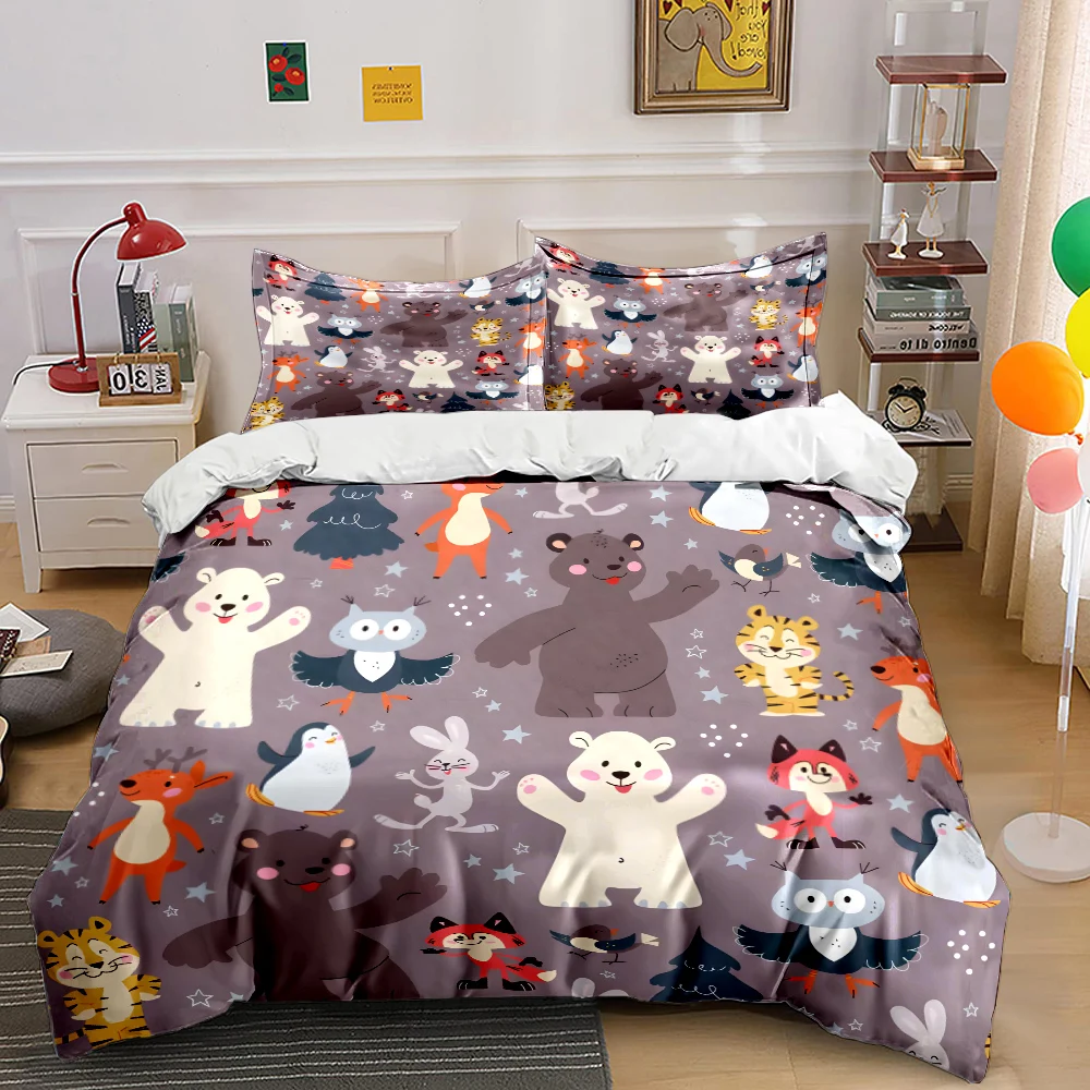 Cartoon Bear, Penguin, and Fox Print Bedding Set 1 Duvet Cover 2 Pillowcases for Adult and Children Luxury Gift Full Size
Cartoon Bear, Penguin, and Fox Print Bedding Set 1 Duvet Cover 2 Pillowcases for Adult and Children Luxury Gift Full Size