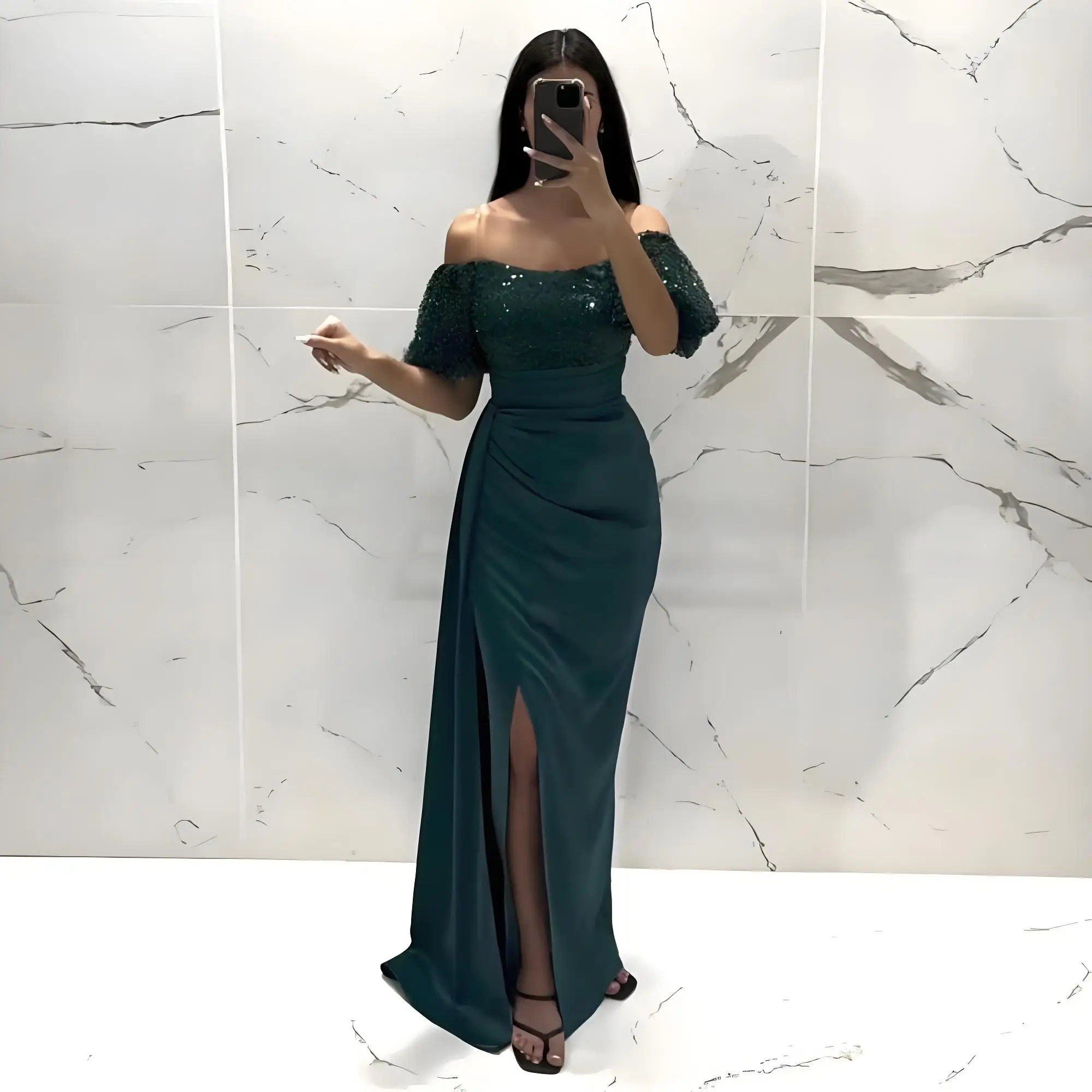 Beshinel Customized Dark Green Off The Shoulder Evening Dresses Sequin Side Slit Formal Mermaid Wedding Party Prom Gowns
Beshinel Customized Dark Green Off The Shoulder Evening Dresses Sequin Side Slit Formal Mermaid Wedding Party Prom Gowns
