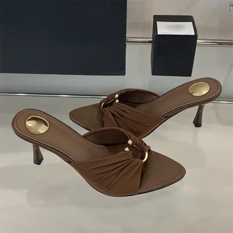 Women's Open Toe Ruched Metal Ring Decor Slip on Kitten Heel Mules Elegant Casual Daily Party Office Footwear Drop Shipping
Women's Open Toe Ruched Metal Ring Decor Slip on Kitten Heel Mules Elegant Casual Daily Party Office Footwear Drop Shipping