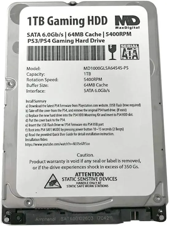 1TB 5400RPM 64MB Cache SATA 6.0Gb/s 2.5 Inch 7mm Hard Drive for PS3/PS4, Notebook - 2 Year Warranty
1TB 5400RPM 64MB Cache SATA 6.0Gb/s 2.5 Inch 7mm Hard Drive for PS3/PS4, Notebook - 2 Year Warranty