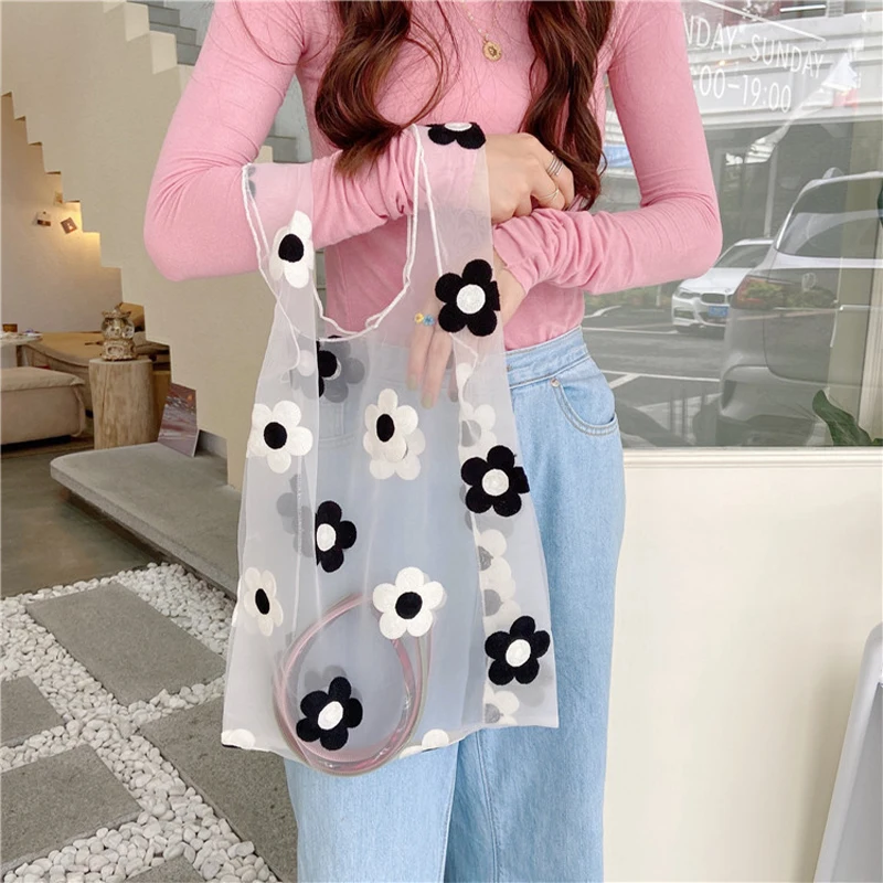 Women's Elegant Double-Layer Organza Tote Bag with Embroidered Floral Design Eco-Friendly Transparent Reusable Clutch Purse
Women's Elegant Double-Layer Organza Tote Bag with Embroidered Floral Design Eco-Friendly Transparent Reusable Clutch Purse