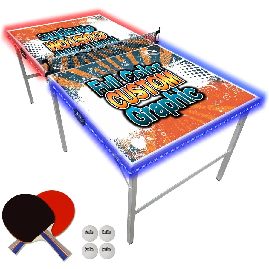 6 ft x 3 ft Mid-Size Portable Folding Indoor Outdoor Ping Pong Table Tennis Table with Optional LED Lights Black and White Ligh
6 ft x 3 ft Mid-Size Portable Folding Indoor Outdoor Ping Pong Table Tennis Table with Optional LED Lights Black and White Ligh