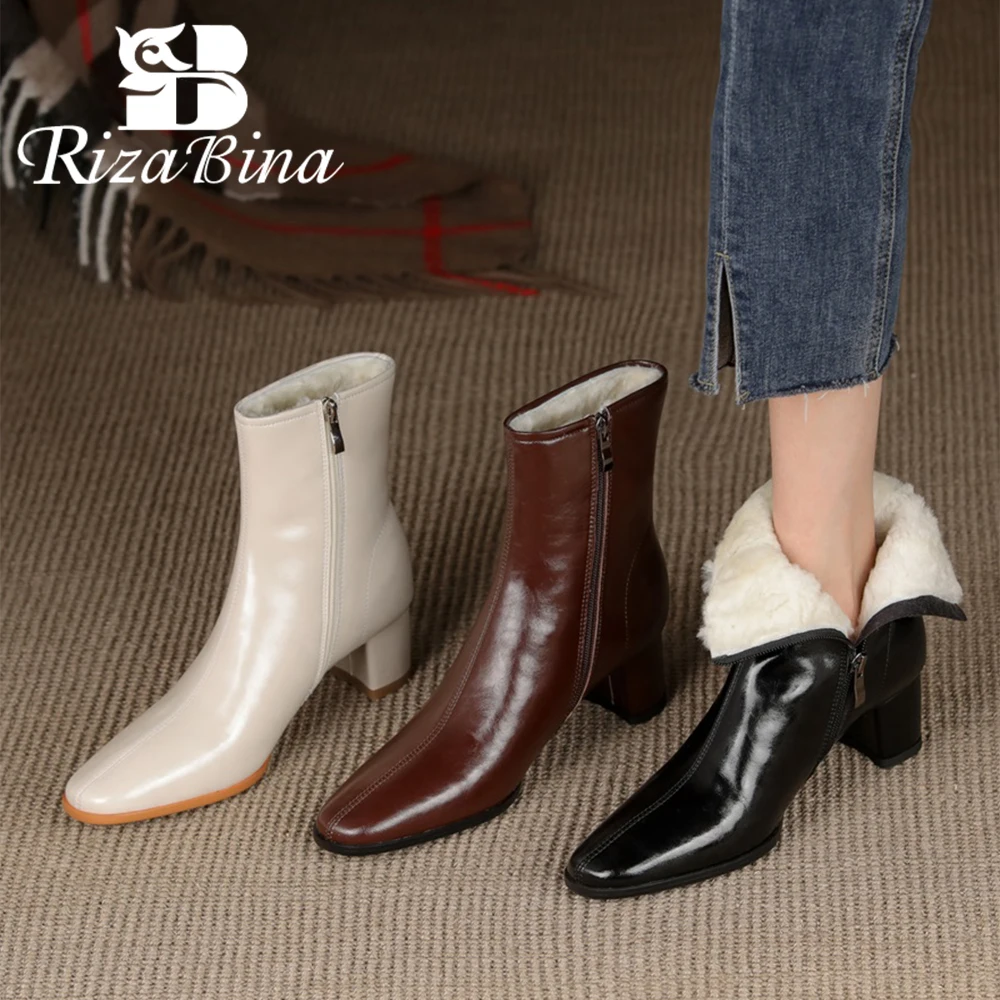 RIZABINA Big Size 34-43 Women's Ankle Boots Real Leather Warm Lamb Wool Chunky Heel Modern Boots Pointed Toe Zipper Office Boots
RIZABINA Big Size 34-43 Women's Ankle Boots Real Leather Warm Lamb Wool Chunky Heel Modern Boots Pointed Toe Zipper Office Boots