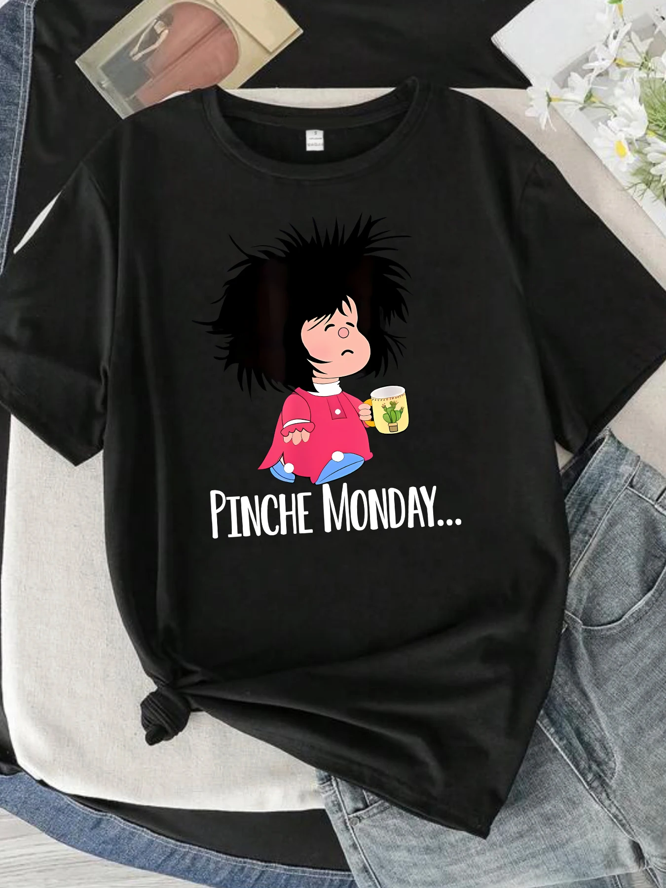 PINCHE MONDAY letter pattern round neck plus size women T-shirt short sleeve trend printing elastic half sleeve T-shirt
PINCHE MONDAY letter pattern round neck plus size women T-shirt short sleeve trend printing elastic half sleeve T-shirt