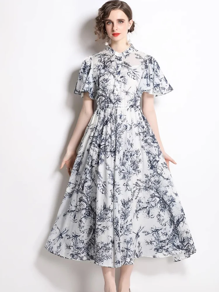 New Women's French Elegant Flower Print Cotton Party Dress Vintage Fashion Summer Butterfly Sleeve Slim Casual A-Line Dress
New Women's French Elegant Flower Print Cotton Party Dress Vintage Fashion Summer Butterfly Sleeve Slim Casual A-Line Dress