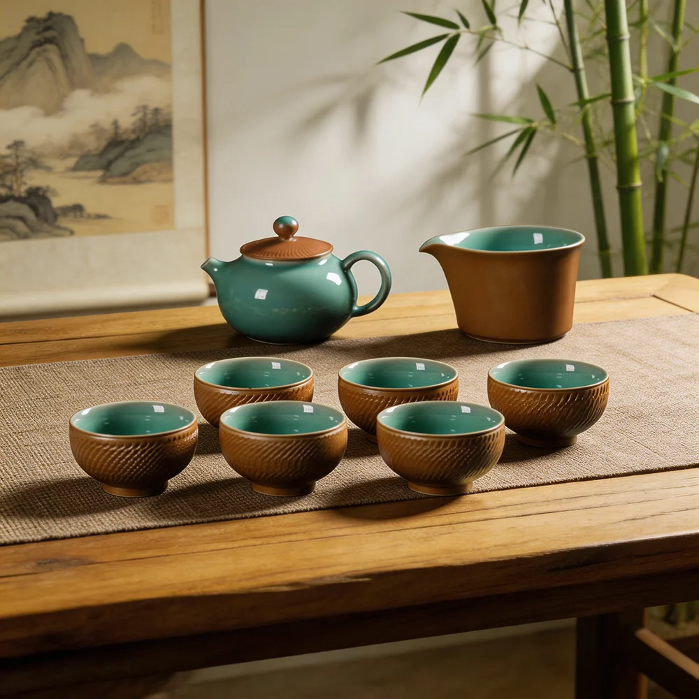 Longquan Celadon 8-Piece Kung Fu Tea Set Chinese Ceramic Gongfu Tea Set With Teapot And Teacup Handmade Tea Set
Longquan Celadon 8-Piece Kung Fu Tea Set Chinese Ceramic Gongfu Tea Set With Teapot And Teacup Handmade Tea Set