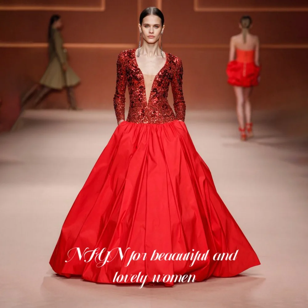 NFYN Red Elegant Prom Dress Deep V-Neck Backless Prom Gown Satin Sequins A-Line Pleating Evening Dresses for Woman Customized
NFYN Red Elegant Prom Dress Deep V-Neck Backless Prom Gown Satin Sequins A-Line Pleating Evening Dresses for Woman Customized