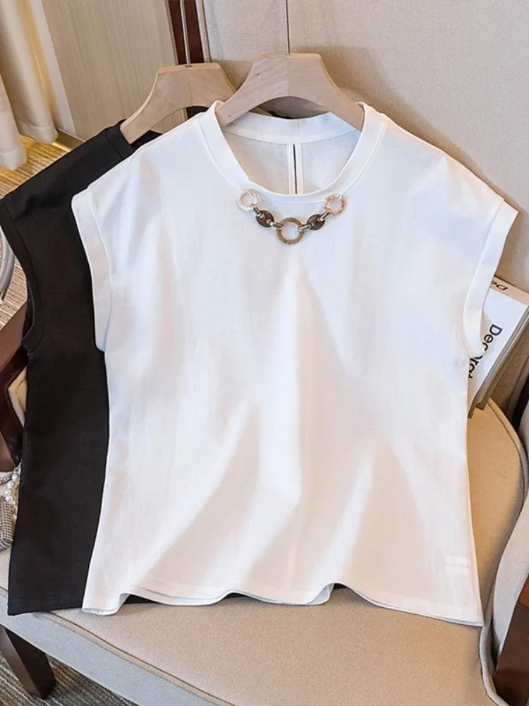 Design sense Chain short sleeved T-shirt for women's summer new style large size loose and fashionable versatile top
Design sense Chain short sleeved T-shirt for women's summer new style large size loose and fashionable versatile top