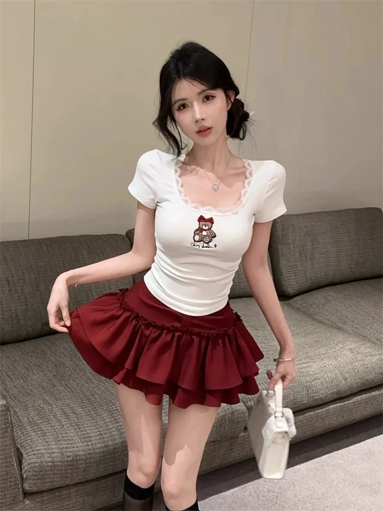 Spicy Girl Sexy 2 Pieces Sets Woman's Square Neck Slim Short Sleeve Top & Mini Cake Skirt Suits Sweet White Red Matching Outfits
Spicy Girl Sexy 2 Pieces Sets Woman's Square Neck Slim Short Sleeve Top & Mini Cake Skirt Suits Sweet White Red Matching Outfits